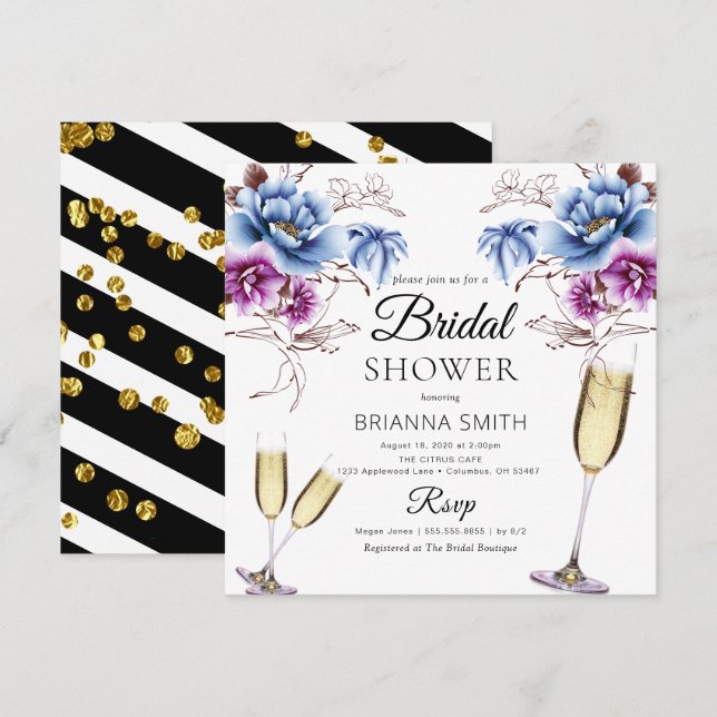 Lila Blue Classy Bridal Dusche Einladung (Vorne/Hinten)