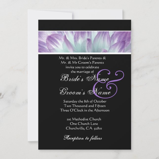 Lila Blue Dahlia Petals Hochzeit Einladung (Vorderseite)