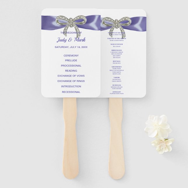 Lila Blue Diamond Bow Hochzeitsförderer Fächer (Vorne und Hinten)