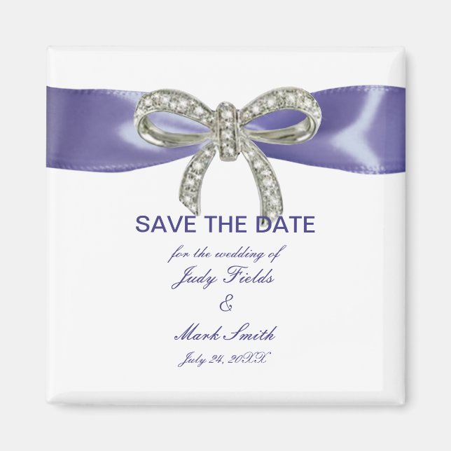 Lila Blue Diamond Bow speichert das Datumsfenster Magnet (Vorne)