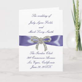 Lila Blue Diamond Bow Wedding Program Card Karte