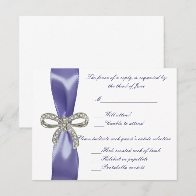 Lila Blue Diamond Bow Wedding Response Card Ankündigung (Vorne/Hinten)