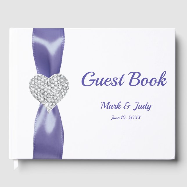 Lila Blue Diamond Heart Wedding Gästebuch (Vorderseite)