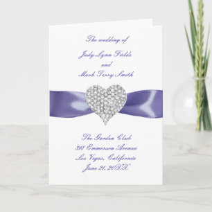 Lila Blue Diamond Heart Wedding Program Card Karte