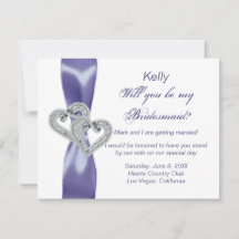 Lila Blue Diamond Hearts Bridesmaid Card