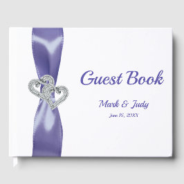 Lila Blue Diamond Hearts Wedding Gästebuch