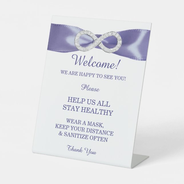 Lila Blue Diamond Unendlichkeit Hochzeitssicherhei Sockelschild (Vorderseite)
