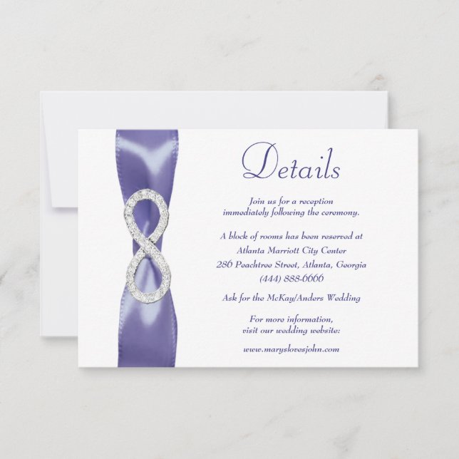 Lila Blue Diamond Unfinity Wedding Details Card Einladung (Vorderseite)