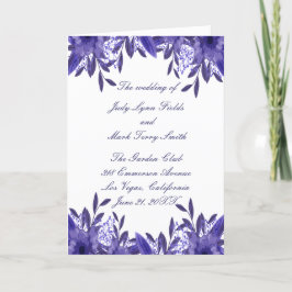 Lila Blue Floral Foliage Hochzeitskarte Programm
