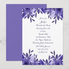 Lila Blue Floral Foliage Junggeselinnen-Abschied Einladung