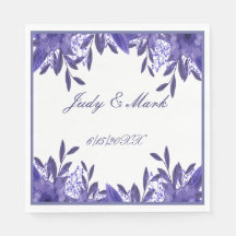 Lila Blue Floral Foliage Paper Napkins