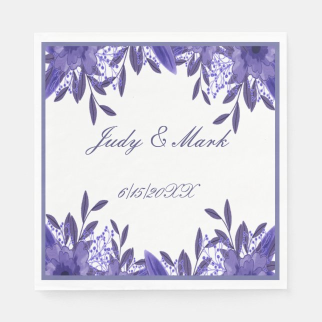 Lila Blue Floral Foliage Paper Napkins Serviette (Vorderseite)