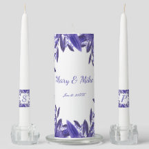 Lila Blue Floral Foliage Wedelkerze