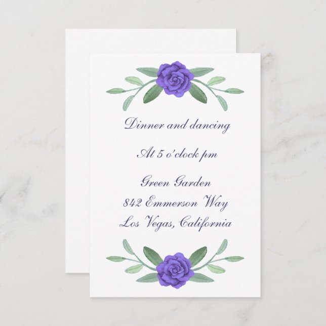 Lila Blue Floral Wedding Card (Vorne/Hinten)