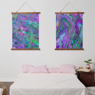 Lila Blue Fluid Art Wirbel und Blasen Wandteppich Mit Holzrahmen