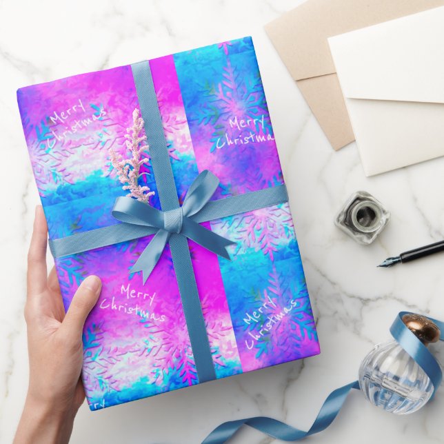Lila Blue Fraktal Krawatte Dye Snowflake Weihnacht Geschenkpapier (Schenken)