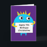 Lila Blue Funny Monster Geburtstagskarte Karte<br><div class="desc">Personalisierte lila und blaue lustige Monsterkarte für Kinder, die Sie leicht auf die Vorderseite dieser lustigen Monster-Geburtstagskarte mit Alter und Namen des Kindes anpassen können. Die Geburtstagsmeldung auf der Innenseite kann auch personalisiert sein, wenn sie gewollt wird. Diese personalisierte lila und blaue Monster-Geburtstagskarte für Kinder würde einen tollen Sake machen....</div>