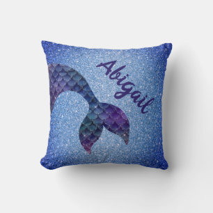 Lila Blue Glitzer Mermaid Schwanz Individuelle Nam Kissen