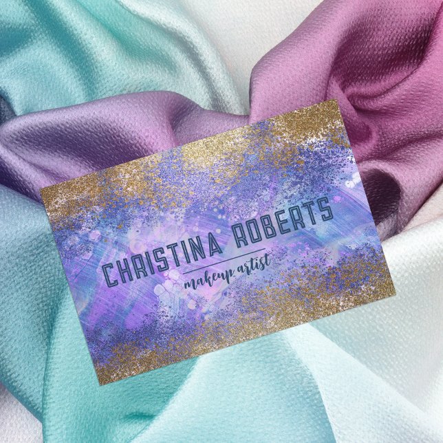 Lila Blue Gold Glitzer Artistic Makeust Artist Namensschild (Von Creator hochgeladen)