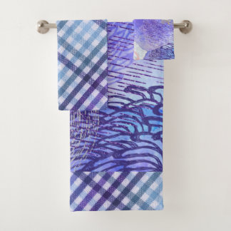 Lila Blue Green Abstrakt Watercolor Retro-Karo Badhandtuch Set