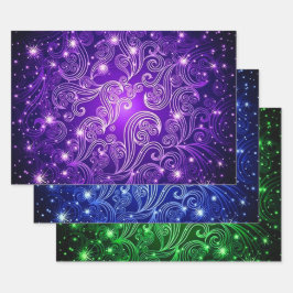 Lila Blue & Green Celestis Wirbel Muster Geschenkpapier Set