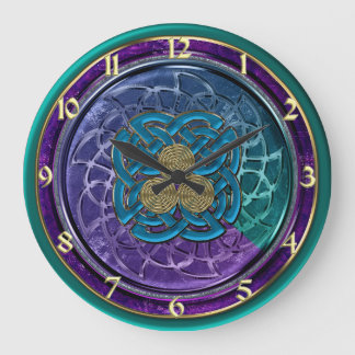 Lila Blue Green Gold Metallic Celtic Knocks Clock Große Wanduhr