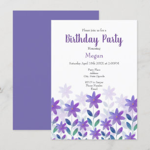 Lila Blue Green Watercolor Flower Garden Einladung