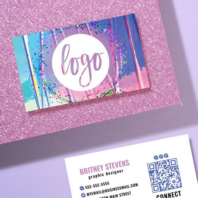 Lila Blue Iridescent Foil Glitzer Confetti Logo Visitenkarte (Von Creator hochgeladen)