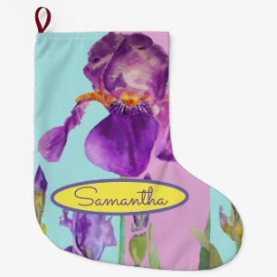 Lila Blue Iris Irises Blumenweihnachtsfest Strumpf Großer Weihnachtsstrumpf