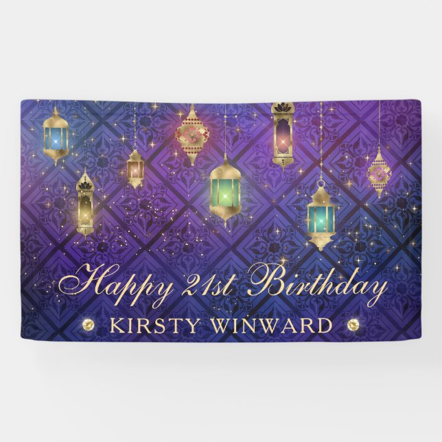 Lila & Blue Lantern Birthday Banner (Horizontal)