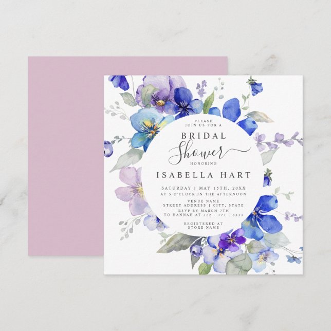 Lila Blue Lilac Spring Floral Brautparty Einladung (Vorne/Hinten)