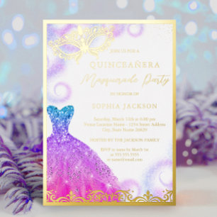 Lila Blue Masquerade Party Dress Quinceanera Folieneinladung