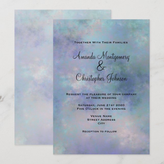Lila Blue Misty Watercolor Wedding Einladung (Vorne/Hinten)