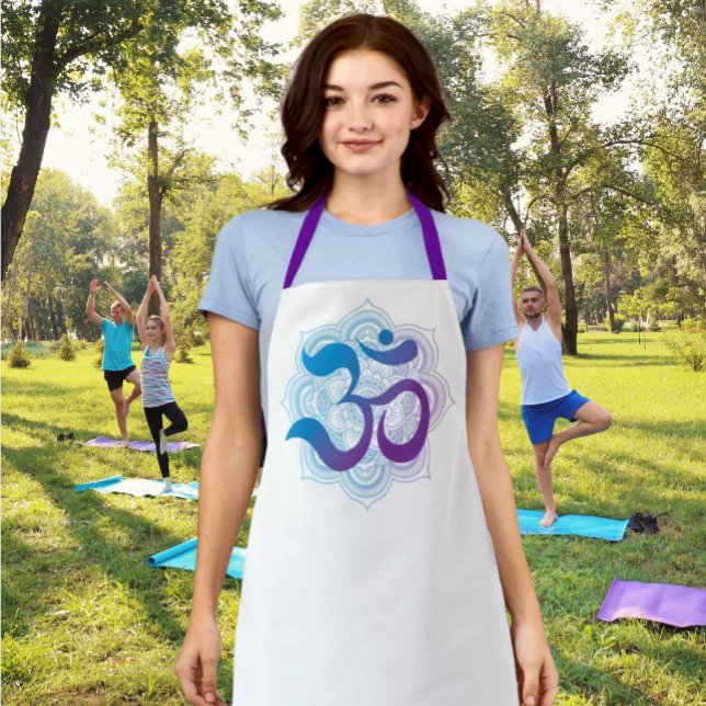 Lila Blue Om Blume Mandala Kitchen Wear Schürze (Purple and Blue Om Mandala Apron with purple Ties Great for Yoga get togethers when food is involved)