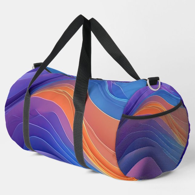 LILA BLUE ORANGE GELBE ABSTRAKTE WELLEN DUFFLE BAG (Rechte Ecke)