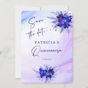 Lila Blue Orchid Quinceañera Save the Date Einladung