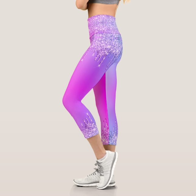 Lila Blue Pink Capri Leggings Glitzer Tropfen (Links)
