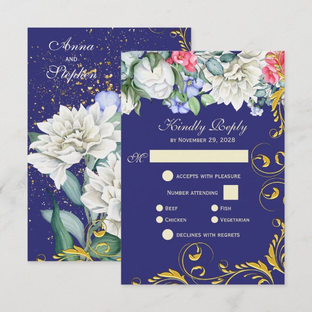 Lila Blue Pink Gold Wirbel Botanische UAWG RSVP Karte (Vorne/Hinten)