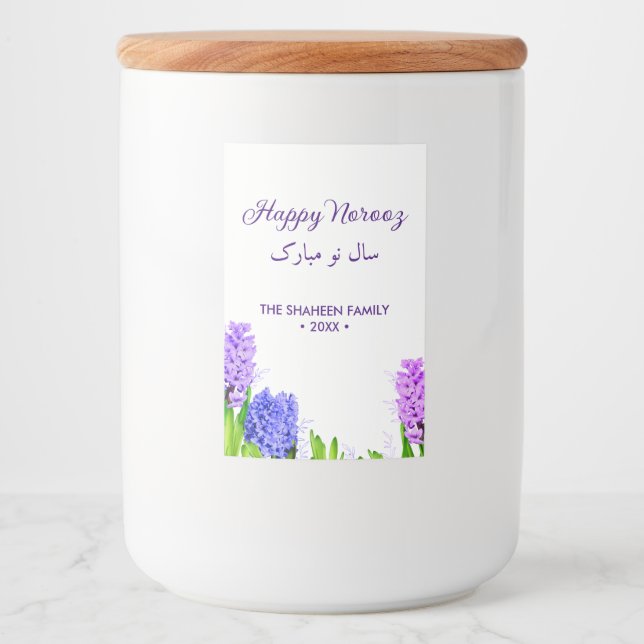 Lila Blue Pink Happy Norooz Hyacinth Blume Lebensmitteletikett (Vorderseite)