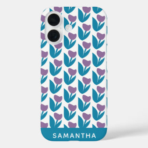 Lila Blue Playful Abstrakte Blume Personalisiert iPhone 16 Hülle