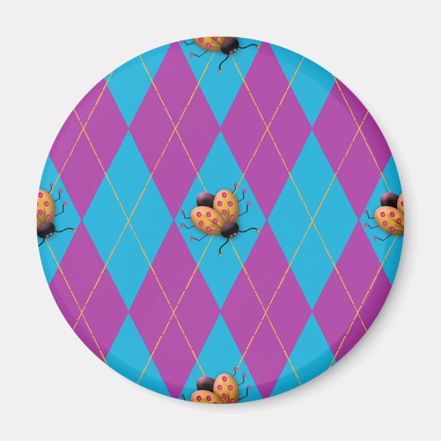 Lila & Blue Raute Ladybug Magnet (Vorne)