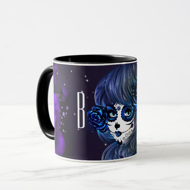 Lila Blue Rose Zuckerhut Personalisiert Tasse (Vorderseite Links)