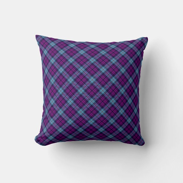 Lila Blue Scottish Tartan Kariert Kissen (Vorderseite)