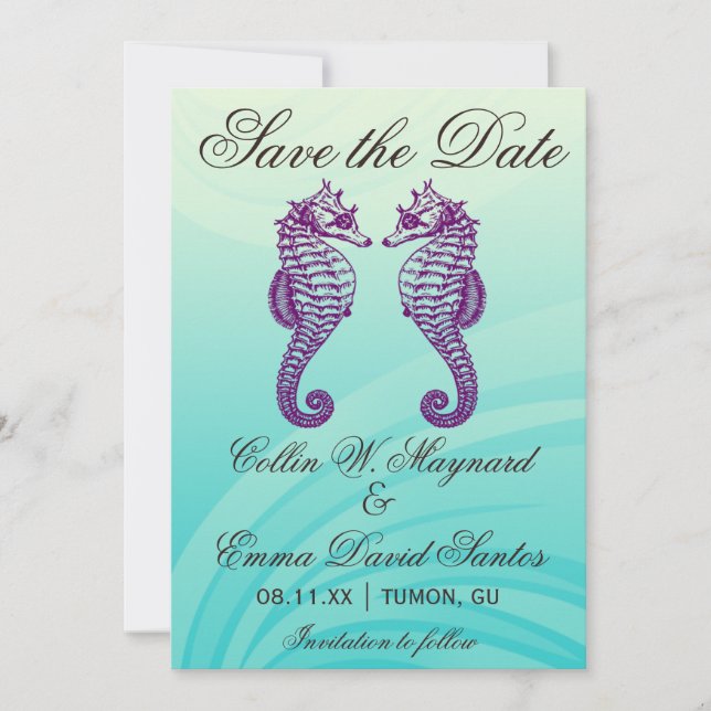 Lila & Blue Seepferd Save the Date (Vorderseite)