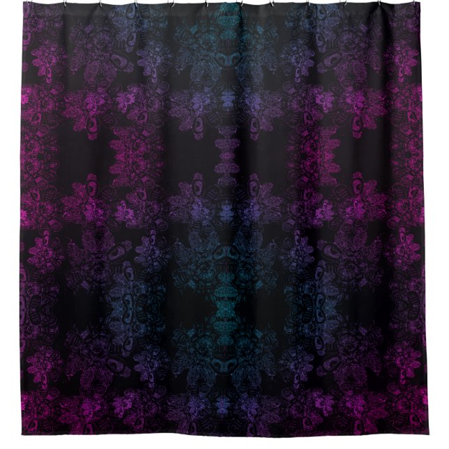 Lila Blue Shimmer-Black "Wild Things" Blumenshow Duschvorhang (Vorderseite)