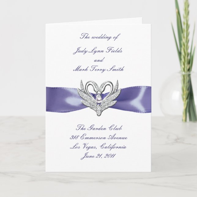 Lila Blue Silver Swans Programmkarte Karte (Vorderseite)