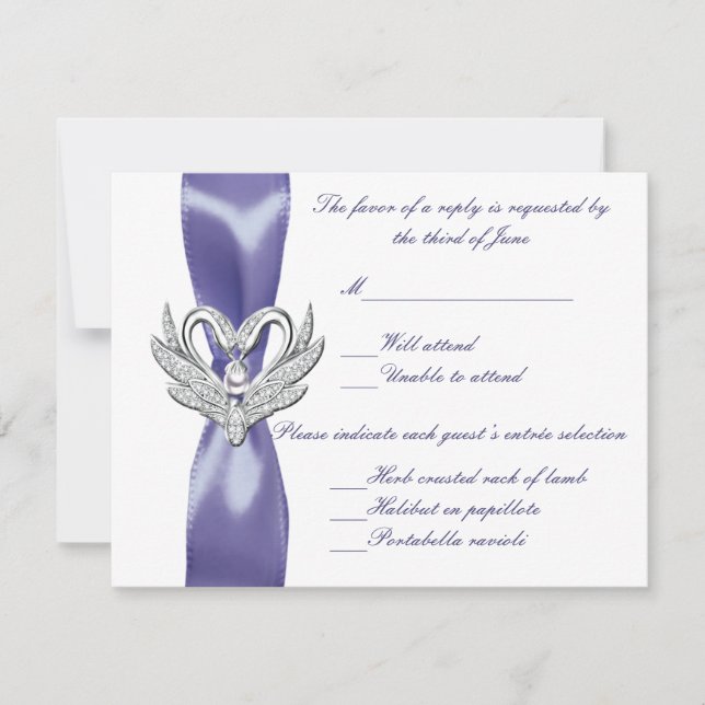 Lila Blue Silver Swans Wedeltrettkarte Ankündigung (Vorderseite)