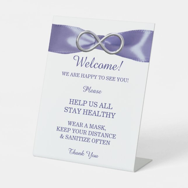 Lila Blue Silver Unendlichkeit Hochzeitssicherheit Sockelschild (Vorderseite)