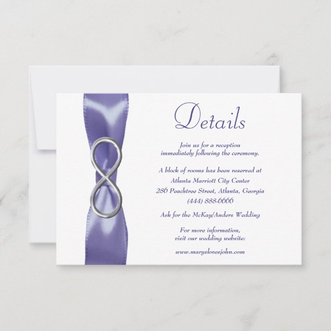 Lila Blue Silver Unfinity Wedding Details Card Einladung (Vorderseite)