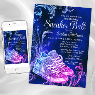 Lila Blue Sneaker Ball Geburtstagsparty Einladung